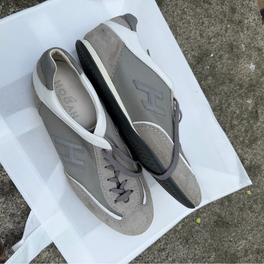 Hogan Men's Grey Suede & Mesh Sneakers with White Accents